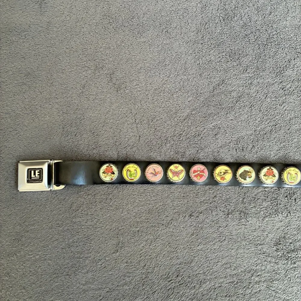 Little Earth Black Vintage Streetwear Buckle Soda Cap Belt Clasp Stamped Opener